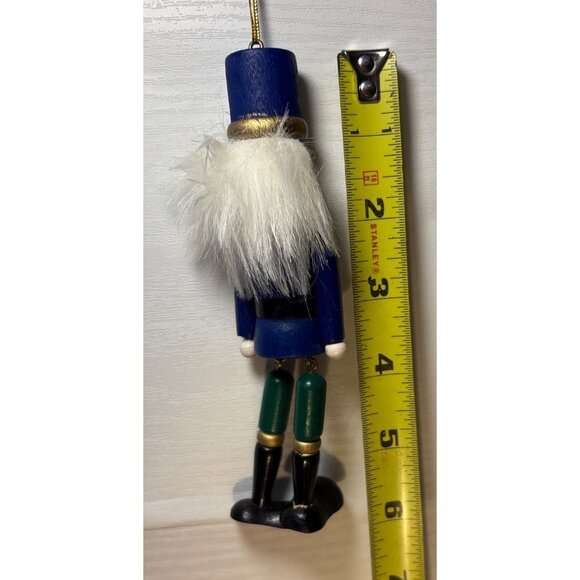 Vintage Wooden Nutcracker Soldier Ornament With White Hair & Blue Uniform 6" - Picture 6 of 6